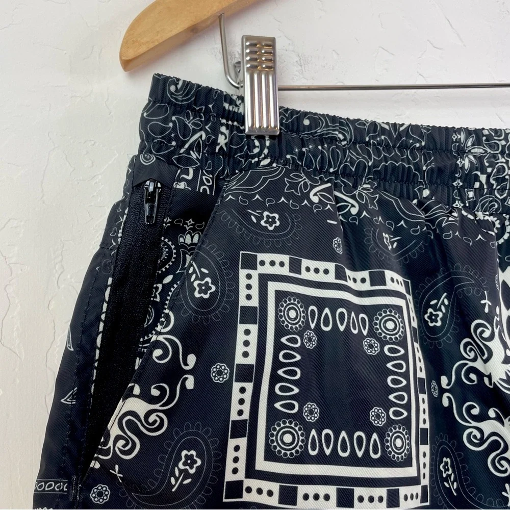 Maison Article Men's Black White Paisley Printed Swim Trunks Shorts Size XL